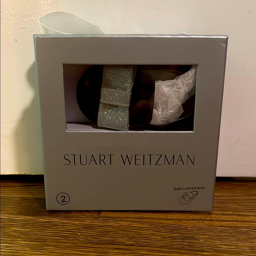NIB Stuart Weitzman Silver Bow Baby Loafers